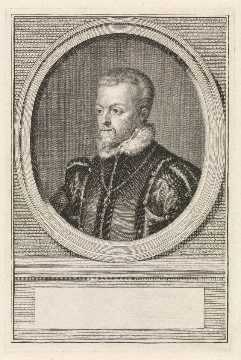 Portret van Filips II, koning van Spanje by Jacob Houbraken, print, 1771-1773
