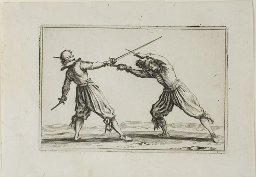 The Duel with Swords and Daggers, from The Caprices by Jacques Callot, print, 1617-1627