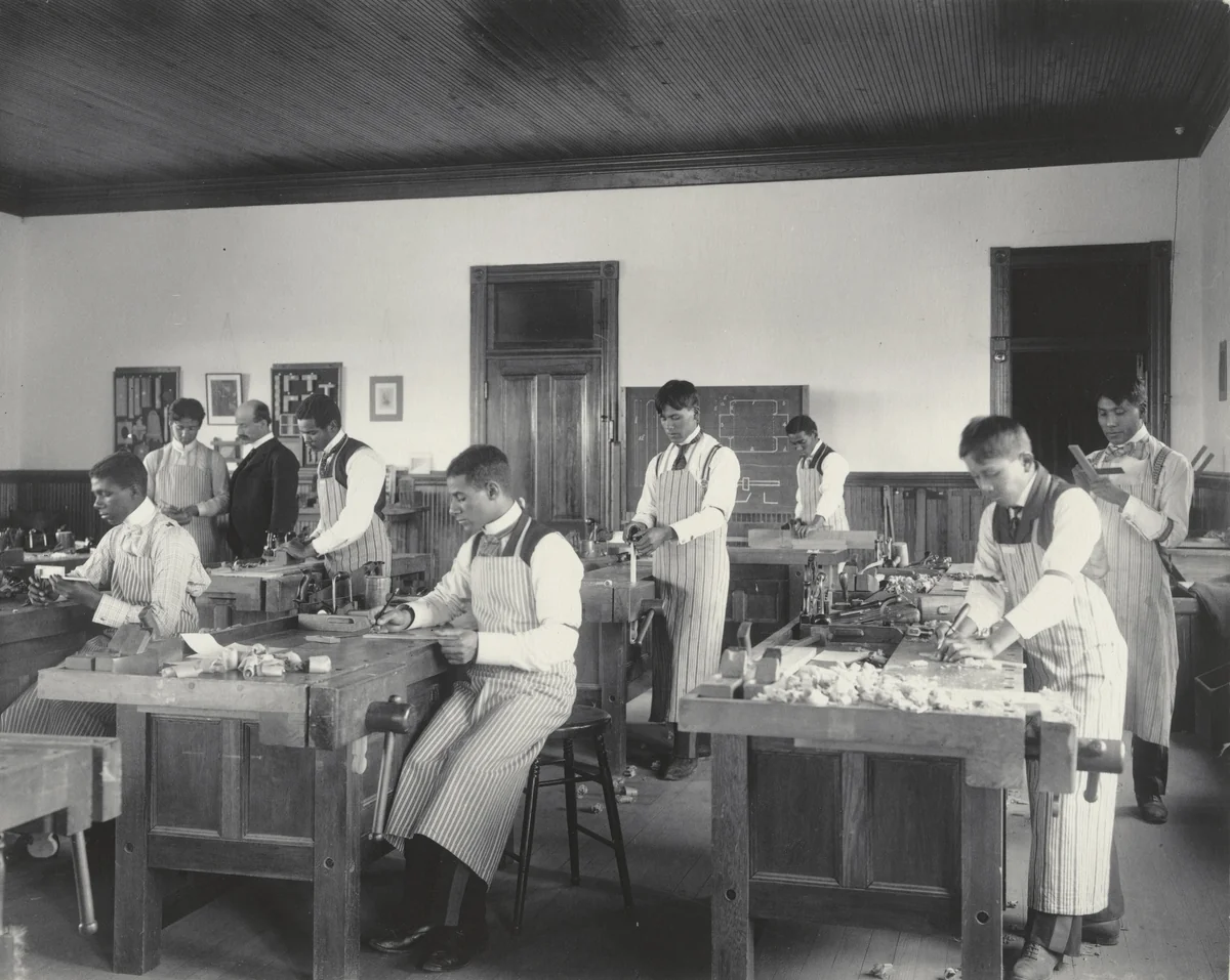 Class in manual training. Wood work by Frances Benjamin Johnston, photograph, 1899
