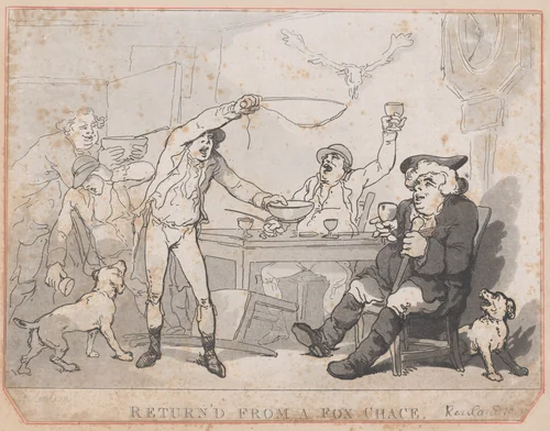 Returned from a Fox Chase by Thomas Rowlandson, print, 1787
