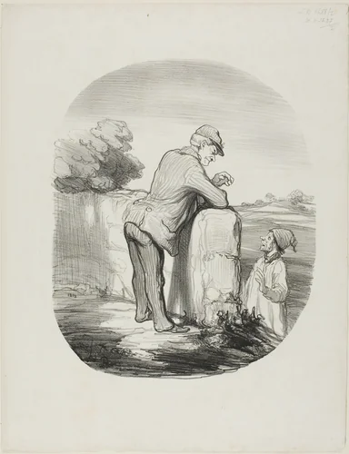 “- Tell me, mayor, what are communists? - You know, Pierre, communists are people who want to have everything in common with every Frenchman: the money, the work, and the land. - Well, in my opinion there is one thing they seem to be lacking: common sense,” plate 42 from Tout Ce Qu'on Voudra by Honoré-Victorin Daumier, print, 1848