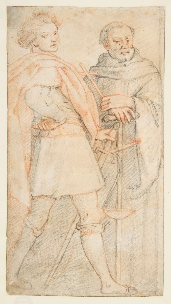 Saint Michael and Saint Giovanni Gualberto (after Andrea del Sarto's Vallombrosa Altarpiece) by Federico Zuccaro, drawing, 1540-1609