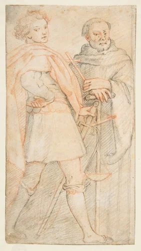 Saint Michael and Saint Giovanni Gualberto (after Andrea del Sarto's Vallombrosa Altarpiece) by Federico Zuccaro, drawing, 1540-1609