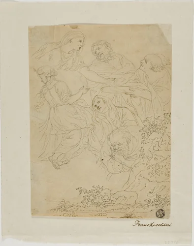 Sketches of Figures, Landscape by Marco Antonio Franceschini, drawing, 1700-1799
