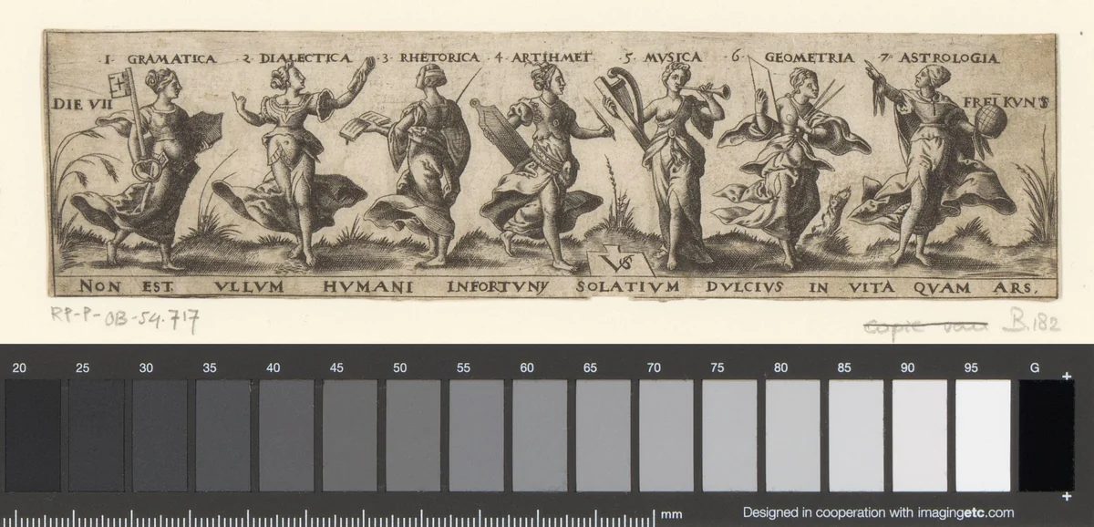 Personificaties van de zeven vrije kunsten by Unknown, print, 1524-1562