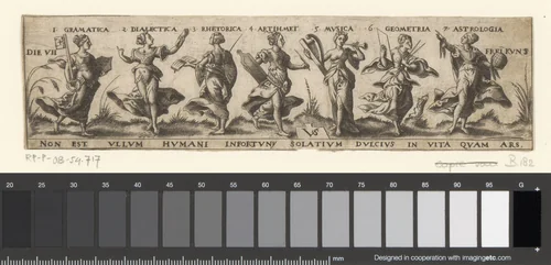 Personificaties van de zeven vrije kunsten by Unknown, print, 1524-1562
