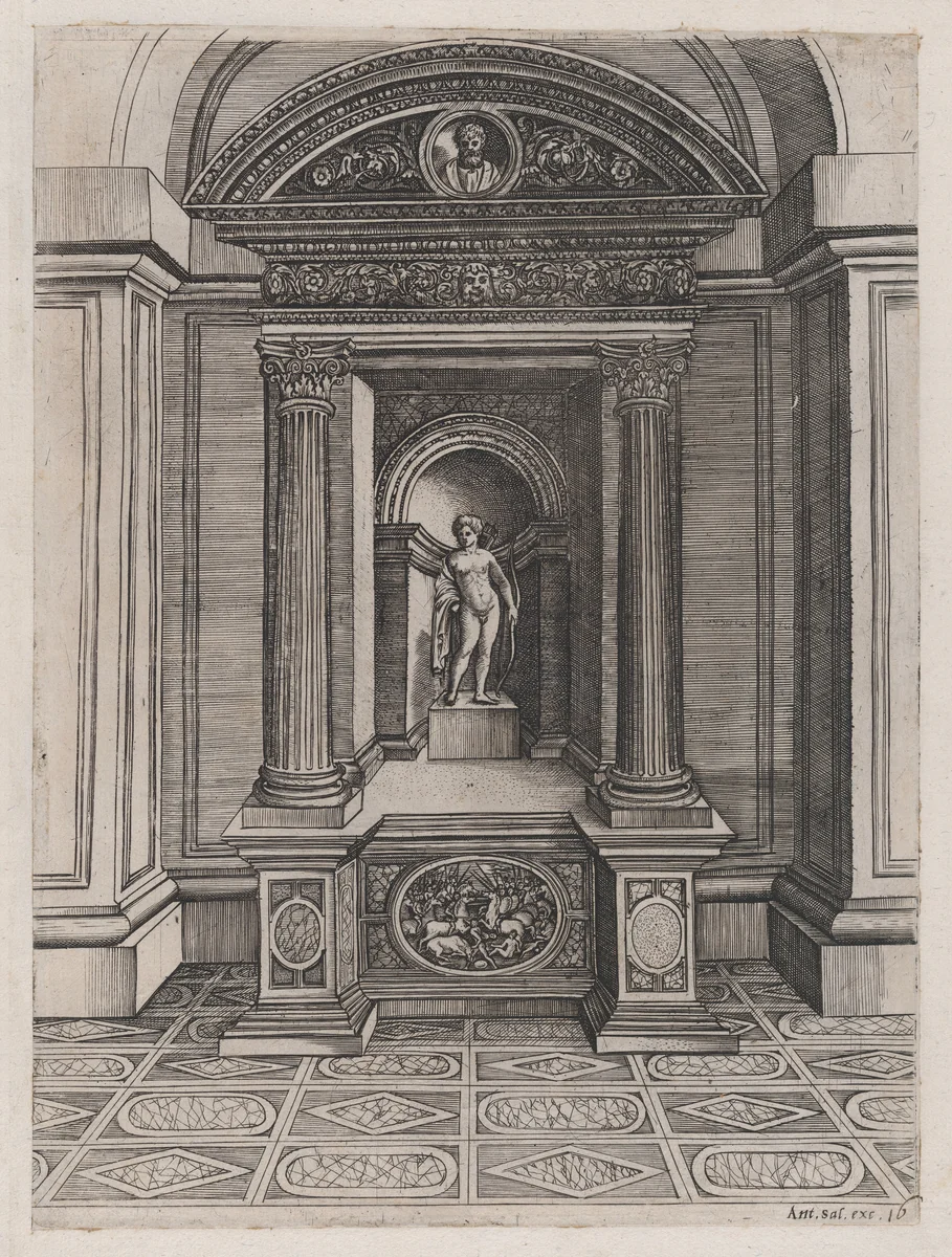 The Altar of Eros, from "Speculum Romanae Magnificentiae" by Agostino Veneziano, print, 1514-1536