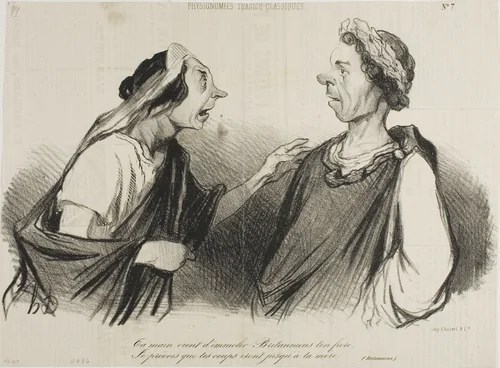 “Thy hand cometh to slay Britannicus, thy brother. I foresee thy blows will soon hit thy mother,” plate 7 from Physionomies Tragico-Classiques by Honoré-Victorin Daumier, print, 1841