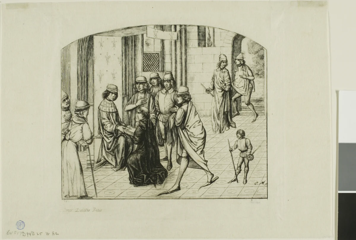 The Printer Valère Maxime being Presented to King Louis XI by Charles Meryon, print, 1860