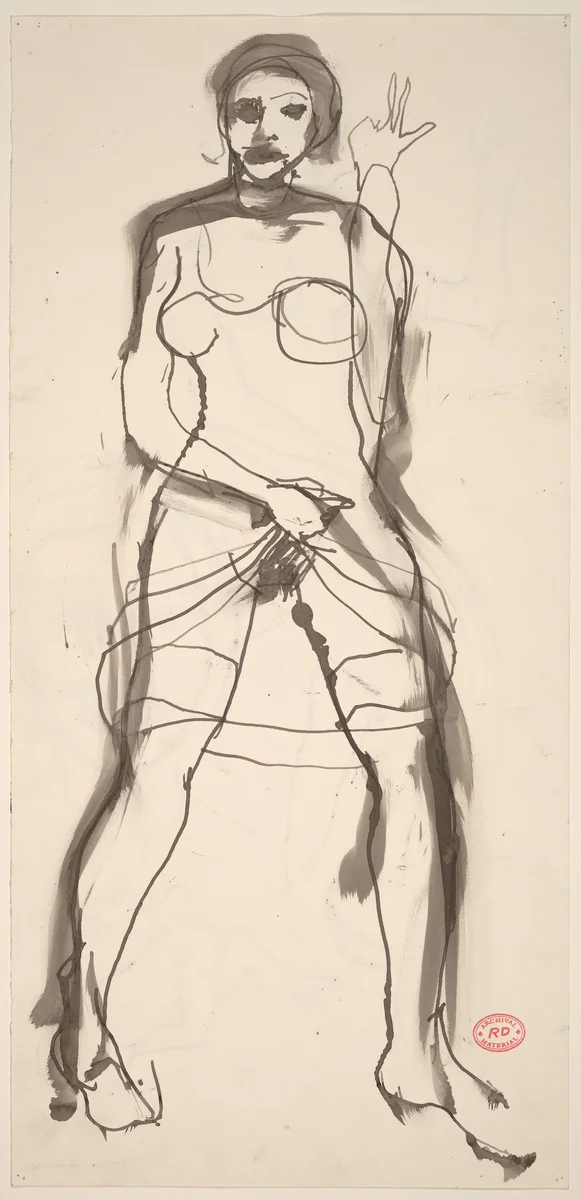 Untitled [woman raising her dress and gesturing] [recto] by Richard Diebenkorn, drawing, 1922-1993