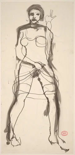 Untitled [woman raising her dress and gesturing] [recto] by Richard Diebenkorn, drawing, 1922-1993