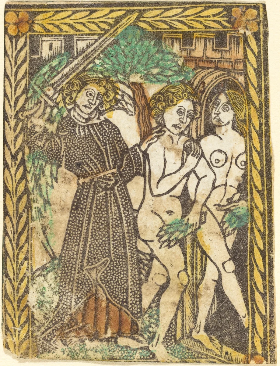 The Expulsion from the Garden of Eden by Master of the Borders with the Four Fathers of the Church, print, 1460-1480