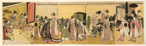 Parody of Prince Genji and his procession by Rekisentei Eiri, print, 1785-1805