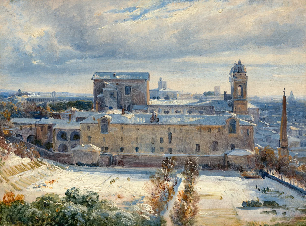 Santa Trinità dei Monti in the Snow by André Giroux, painting, 1825-1830