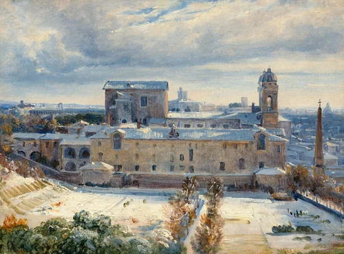 Santa Trinità dei Monti in the Snow by André Giroux, painting, 1825-1830