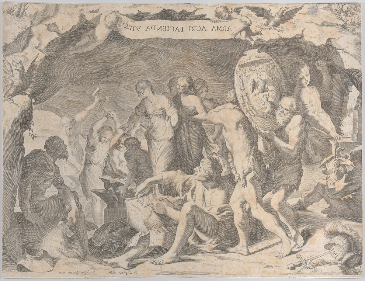 The Forge of Vulcan by Johann Friedrich Greuter, print, 1620-1647