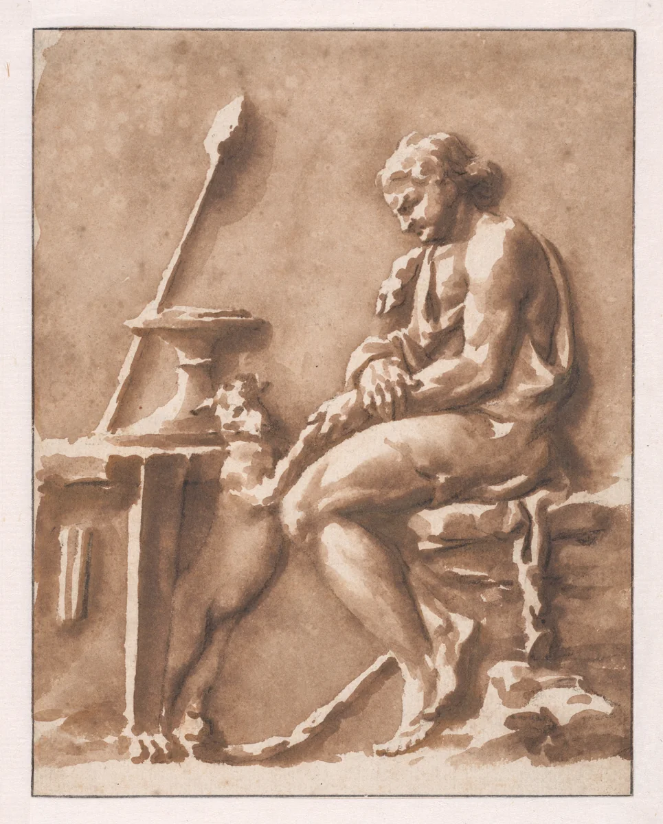 Copy of an Antique Bas Relief: Dionysus Seated by a Table by Jan de Bisschop, drawing, 1648-1671