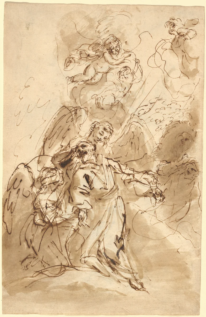 The Ecstasy of Saint Francis [recto] by Sebastiano Ricci, drawing, 1720-1730