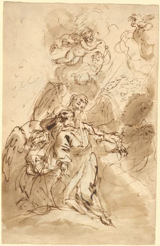 The Ecstasy of Saint Francis [recto] by Sebastiano Ricci, drawing, 1720-1730