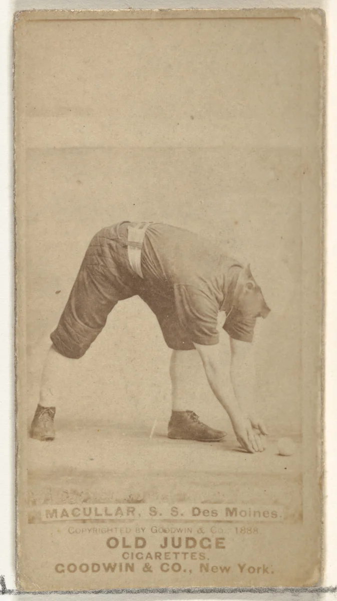 James F. "Jimmy" Macullar, Shortstop, Des Moines Prohibitionists, from the Old Judge series (N172) for Old Judge Cigarettes by Goodwin & Company, photograph, 1888