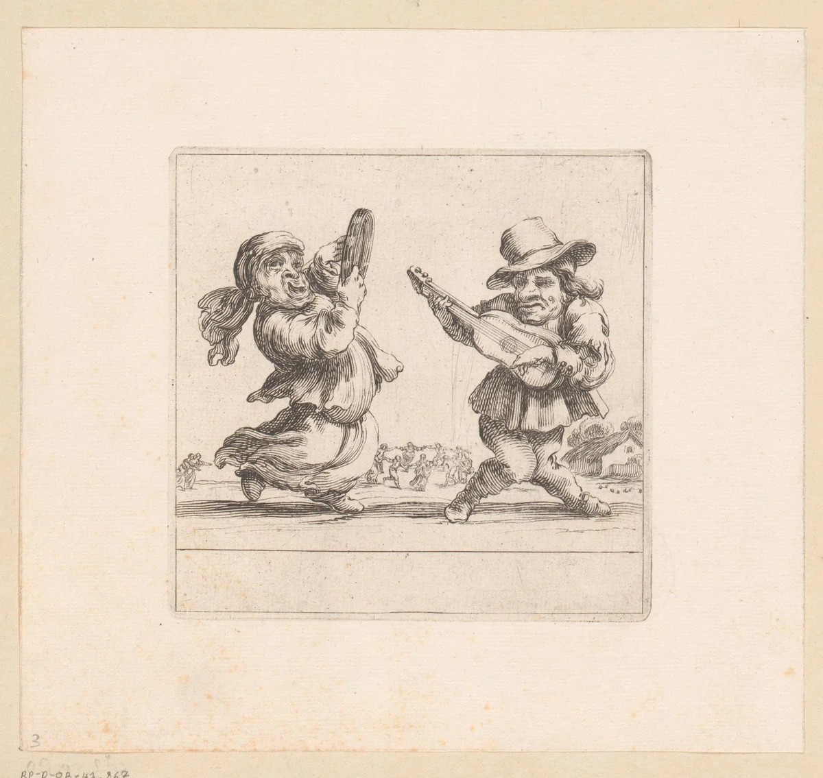 Karikaturale weergave van musicerende mannen by François Collignon, print, 1620-1687