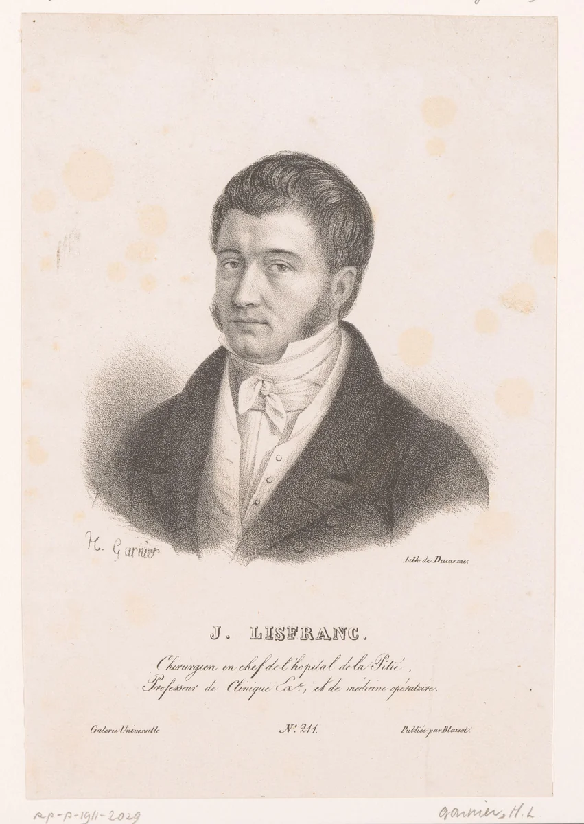 Portret van Jacques Lisfranc by Hippolyte Louis Garnier, print, 1823