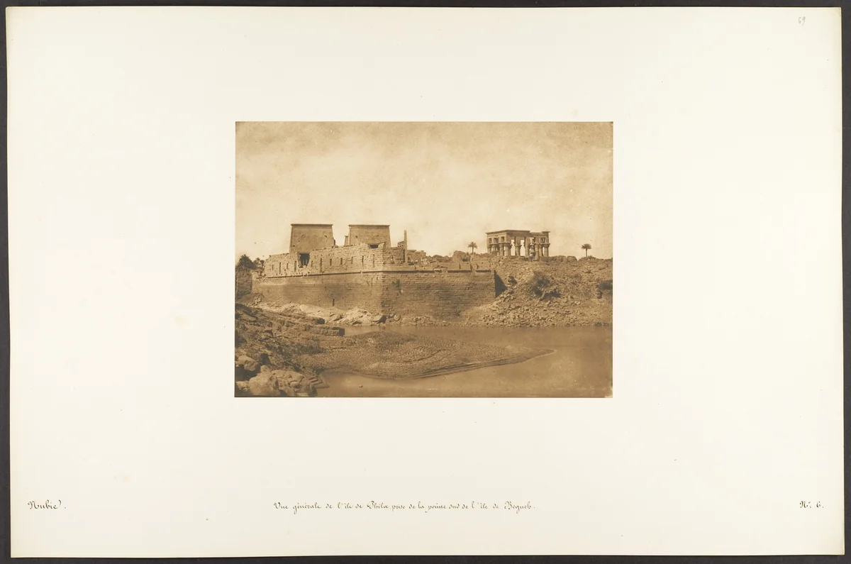 Vue générale de l'île de Philae, prise de la pointe Sud de l'île de Begueh by Maxime Du Camp, photograph, 1850