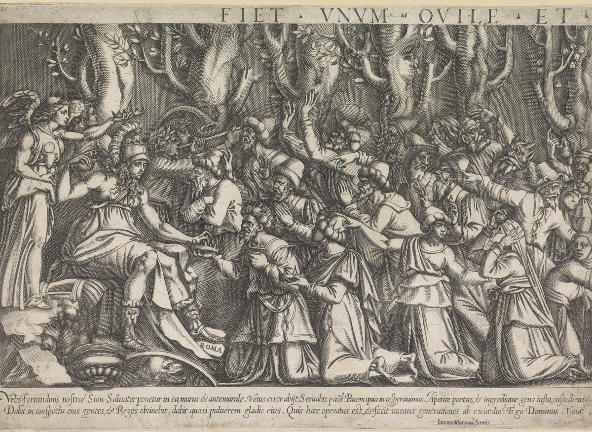 Allegorie op de overwinning van het Christelijke geloof (linker deel) by Unknown, print, 1581
