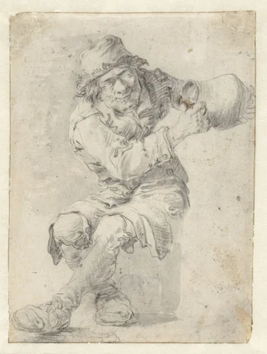 Zittende boer met kruik by anonymous, drawing, 1600-1699