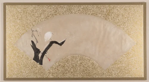 Egret on Tree Stump by Shibata Zeshin (柴田是真), painting, 1867-1891