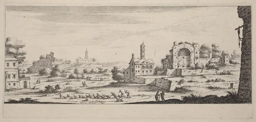 Veuë de temple de Soleil à Rome (View of the Sun Temple in Rome) by François Collignon; Israël Silvestre, print, 1609-1657