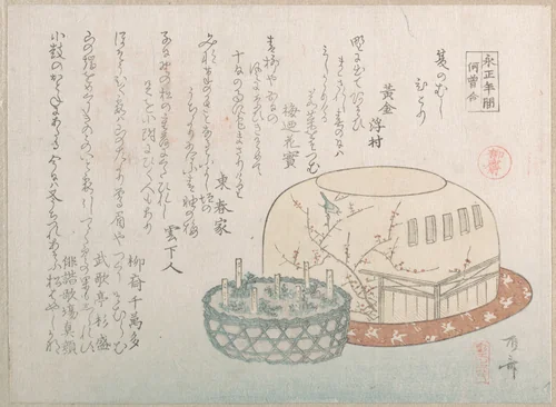 Insect Catcher and Potted Herbs by Ryūryūkyo Shinsai (柳々居辰斎), print, 1800-1899