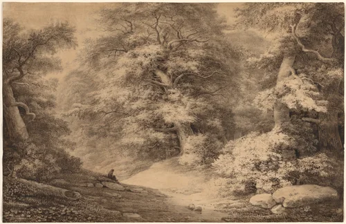 A Beech Wood with a Resting Traveler by Christoph Nathe, drawing, 1803