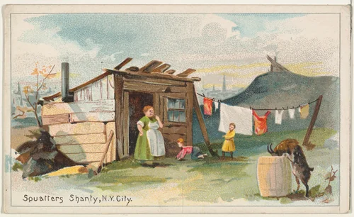 Squatter's Shanty, New York City, from the Habitations of Man series (N113) issued by W. Duke, Sons & Co. to promote Honest Long Cut Smoking and Chewing Tobacco by The Giles Company, print, 1890