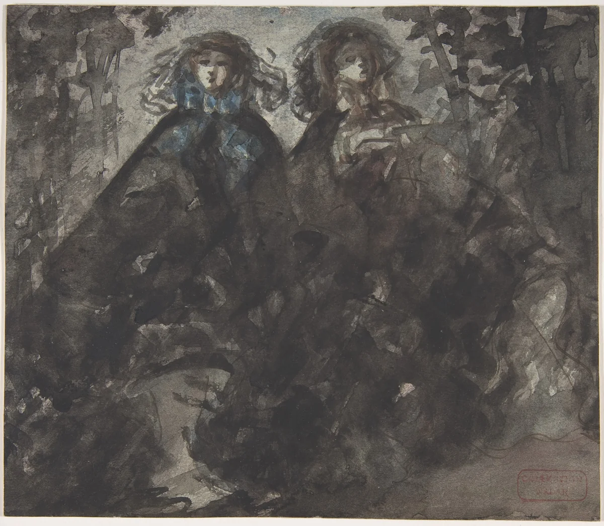 Two Ladies Taking a Walk by Constantin Guys, drawing, 1815-1892