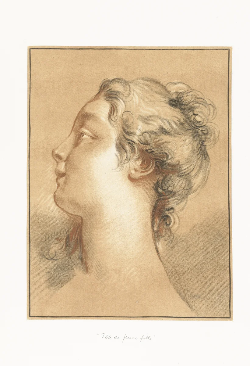 Hoofd van een meisje by Gilles Demarteau, print, 1756-1776