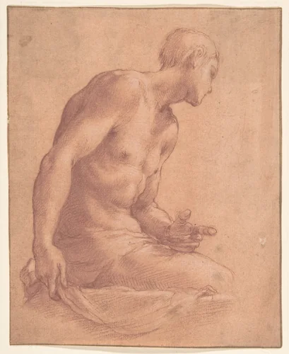Seated Boy by Girolamo Macchietti, drawing, 1535-1592