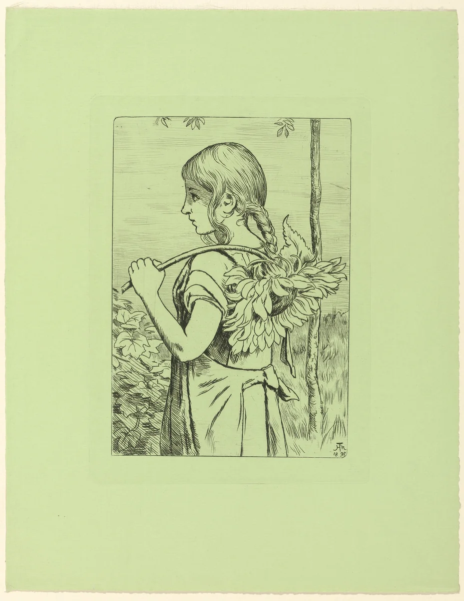 Sunflower Girl (Sonnenblumenmädchen) by Hans Thoma, print, 1897