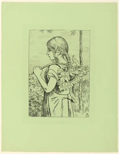 Sunflower Girl (Sonnenblumenmädchen) by Hans Thoma, print, 1897