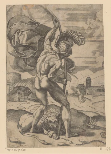 Man met een vlag by Unknown, print, 1500-1536