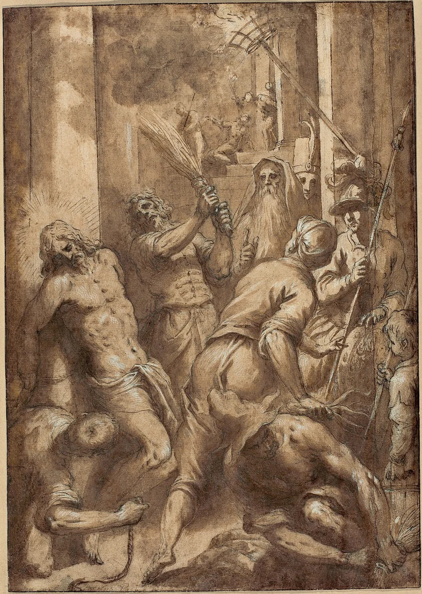 The Flagellation of Christ by Jacopo Palma il Giovane, drawing, 1544-1594