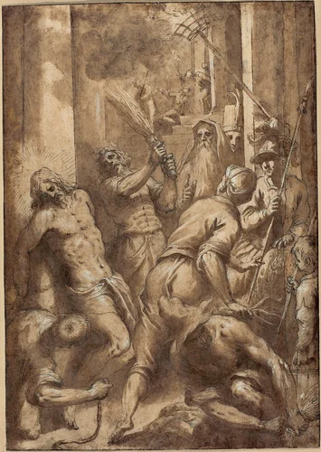 The Flagellation of Christ by Jacopo Palma il Giovane, drawing, 1544-1594