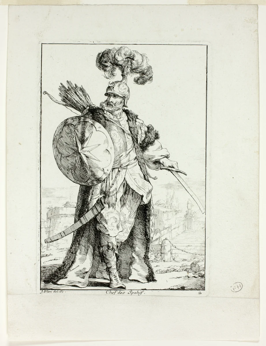 Chef des Spahis, plate two from Caravanne du Sultan à la Mecque by Joseph-Marie Vien, print, 1748