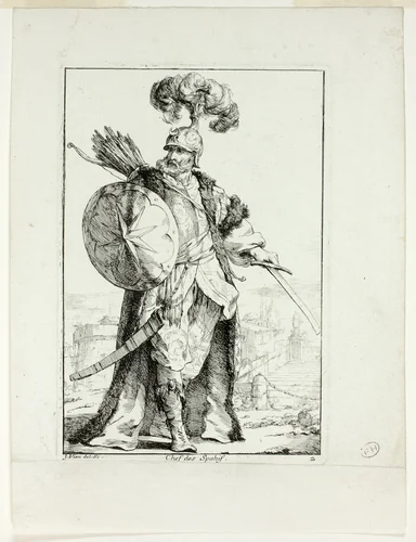 Chef des Spahis, plate two from Caravanne du Sultan à la Mecque by Joseph-Marie Vien, print, 1748