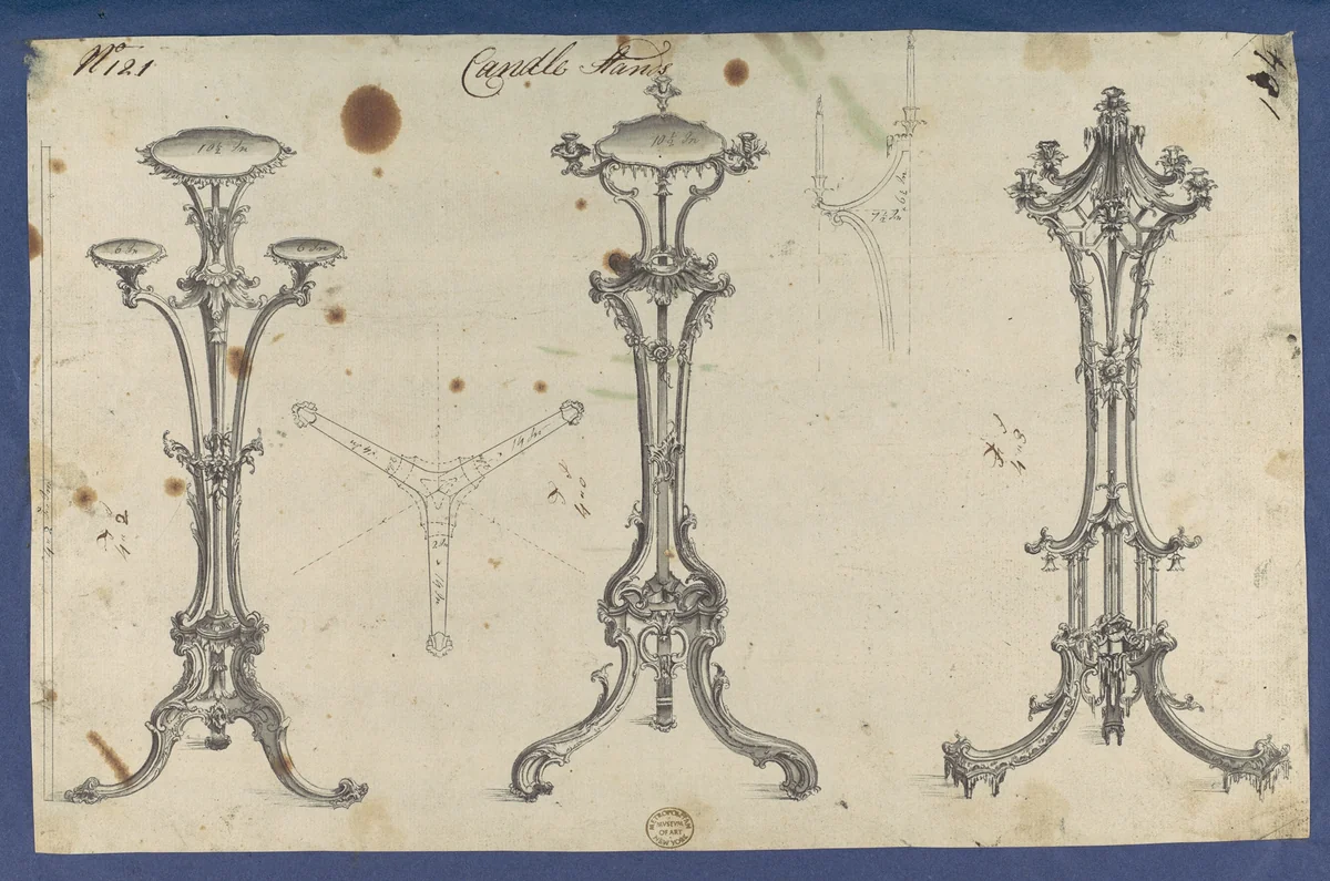 Candle Stands, in Chippendale Drawings, Vol. I by Thomas Chippendale, drawing, 1753
