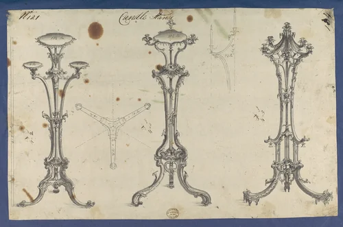 Candle Stands, in Chippendale Drawings, Vol. I by Thomas Chippendale, drawing, 1753