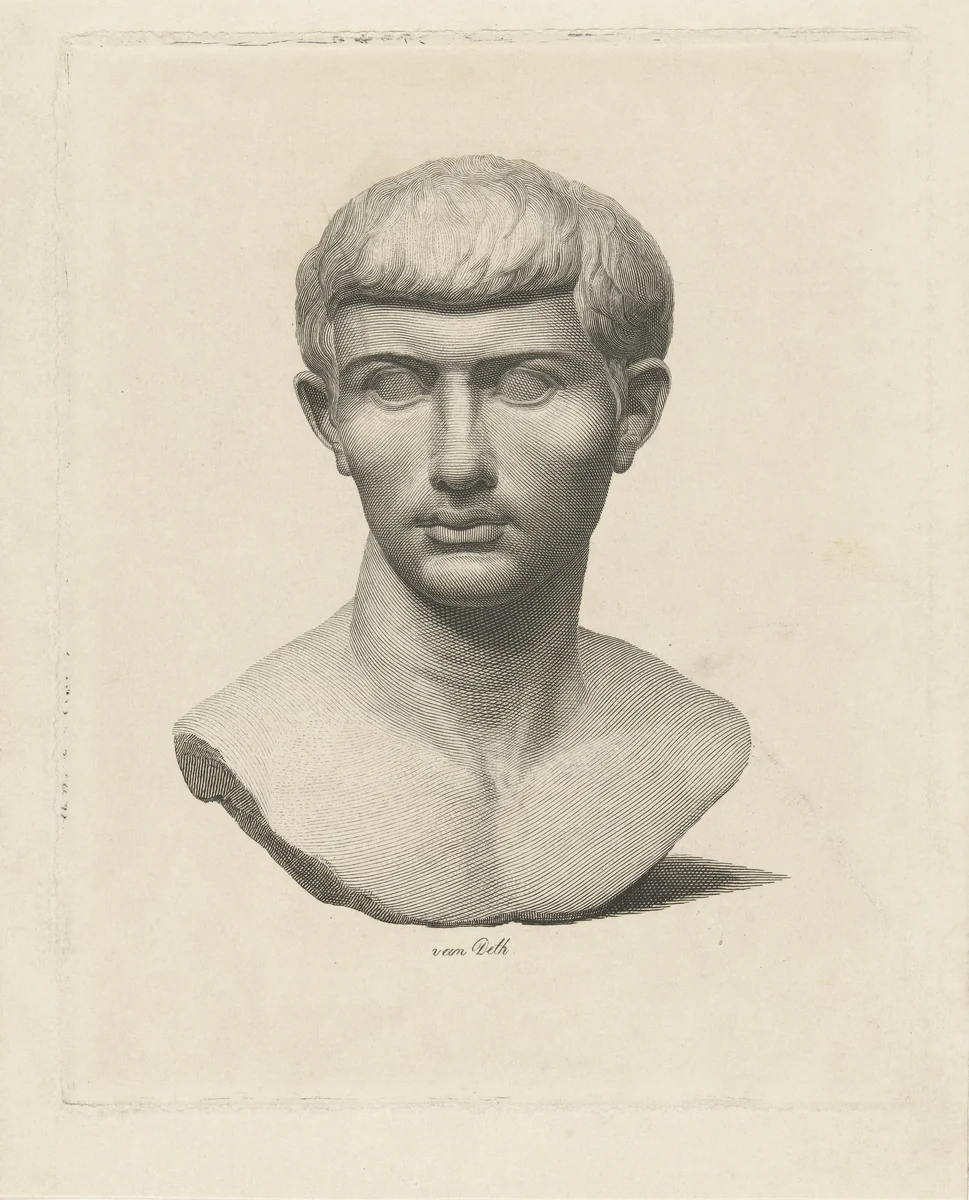 Buste van sculptuur van man by Lubertus Teunis van Deth, print, 1824-1875