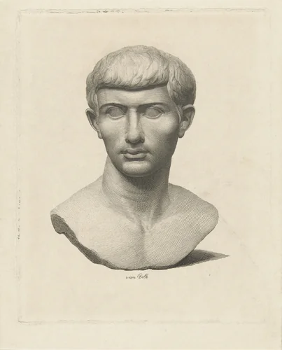 Buste van sculptuur van man by Lubertus Teunis van Deth, print, 1824-1875