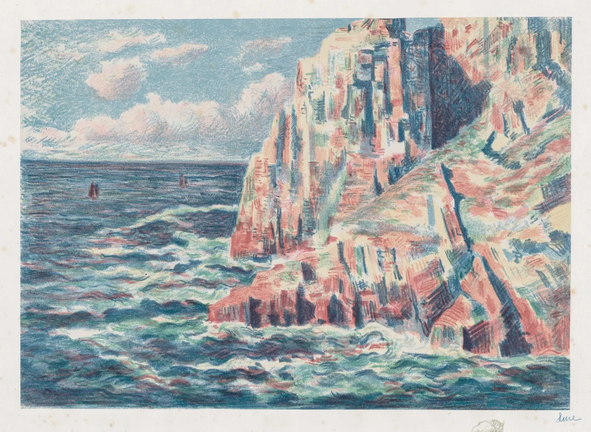 The Sea at Camaret, The Red Rocks by Maximilien Luce, print, 1895