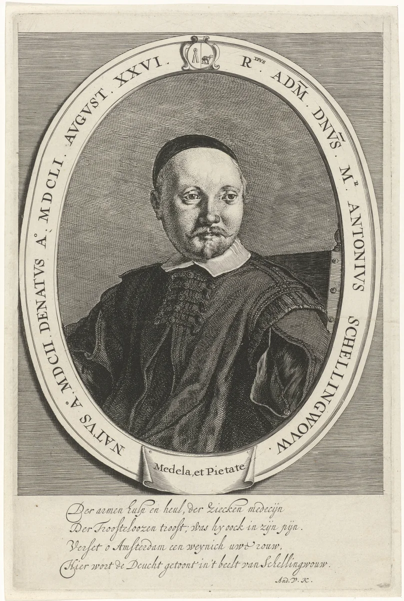 Portret van Antonius Schellingwou by Jan Matham, print, 1628-1648